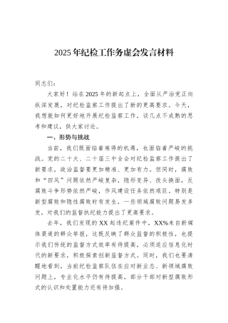 2025年纪检工作务虚会发言材料