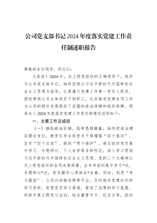 公司党支部书记2024年度落实党建工作责任制述职报告