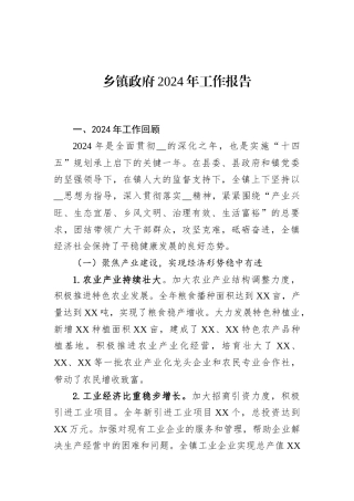 乡镇政府2024年工作报告