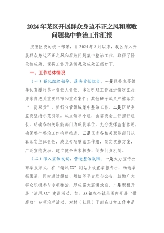 2024年某区开展群众身边不正之风和腐败问题集中整治工作汇报