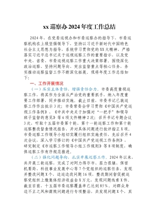 xx巡察办2024年度工作总结