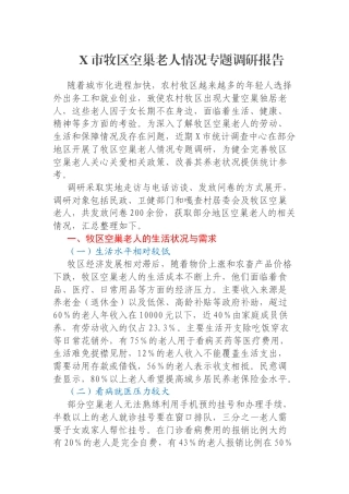 X市牧区空巢老人情况专题调研报告