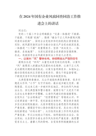在2024年国有企业风腐同查同治工作推进会上的讲话