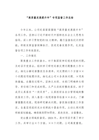 “高质量发展提升年”专项监督工作总结
