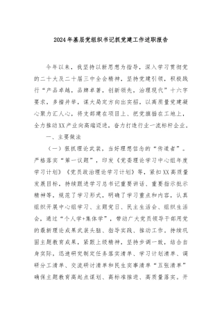 2024年基层党组织书记抓党建工作述职报告