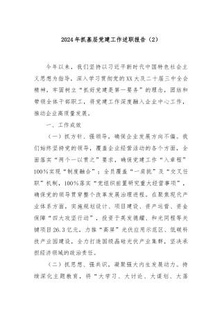 2024年抓基层党建工作述职报告（2）