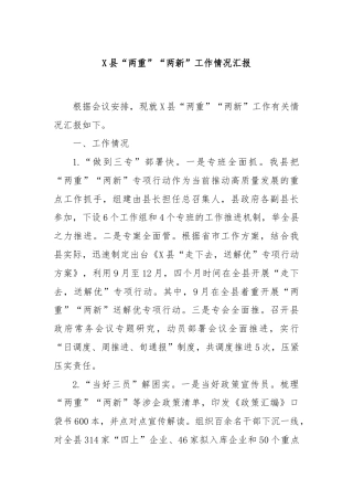 X县“两重”“两新”工作情况汇报