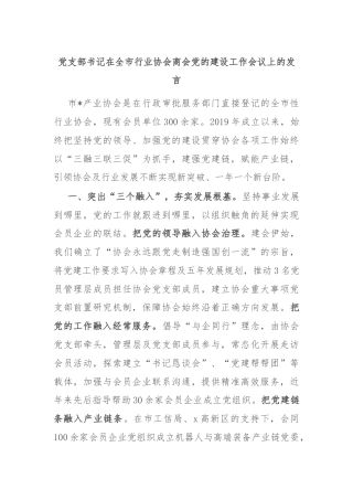 党支部书记在全市行业协会商会党的建设工作会议上的发言