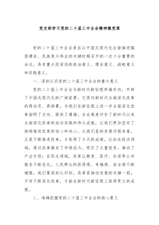 党支部学习党的二十届三中全会精神微党课