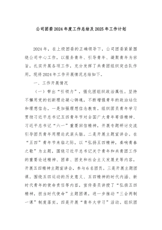 公司团委2024年度工作总结及2025年工作计划