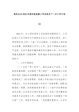 国有企业2024年度纪检监察工作总结及下一步工作计划 (2)