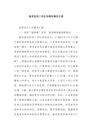 基层宣传工作队伍建设情况汇报