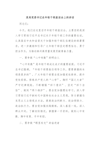 某局党委书记在年轻干部座谈会上的讲话