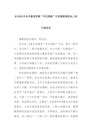 在2024年全市基层党建“书记领航”行动调度推进会上的汇报发言