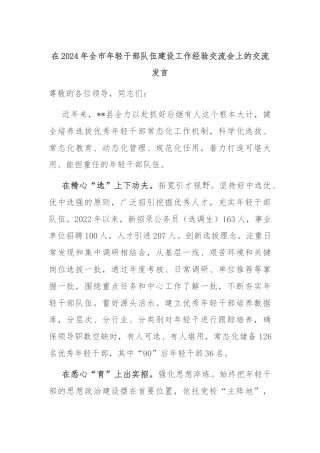 在2024年全市年轻干部队伍建设工作经验交流会上的交流发言