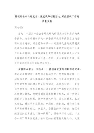 组织部长中心组发言：激发改革创新活力,赋能组织工作高质量发展