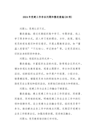 (20例)2024年党建工作存在问题和整改措施
