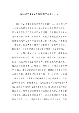 2024年工作总结及2025年工作计划（1）