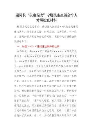 副局长“以案促改”专题民主生活会个人对照检查材料