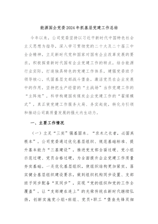 能源国企党委2024年抓基层党建工作总结