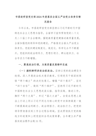市委政研室党支部2024年度落实全面从严治党主体责任情况报告