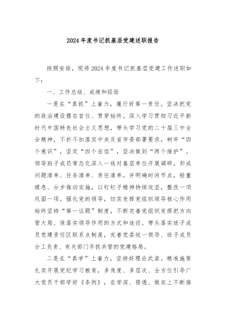 2024年度书记抓基层党建述职报告