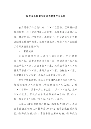 XX开展全国第五次经济普查工作总结
