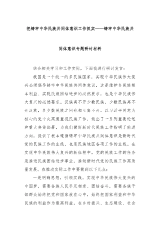把铸牢中华民族共同体意识工作抓实——铸牢中华民族共同体意识专题研讨材料