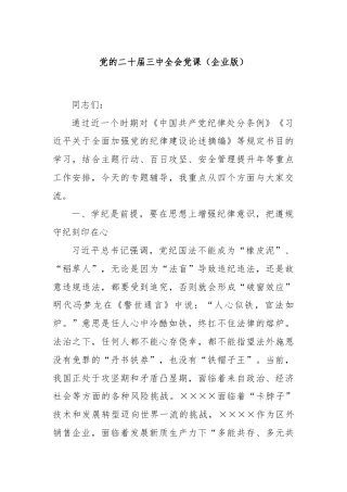 党的二十届三中全会党课（企业版）