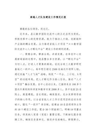 高端人才队伍建设工作情况汇报