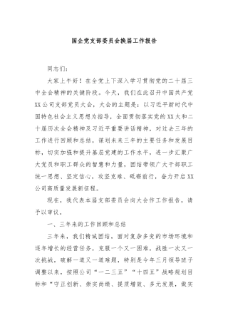 国企党支部委员会换届工作报告