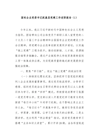 国有企业党委书记抓基层党建工作述职报告（1）