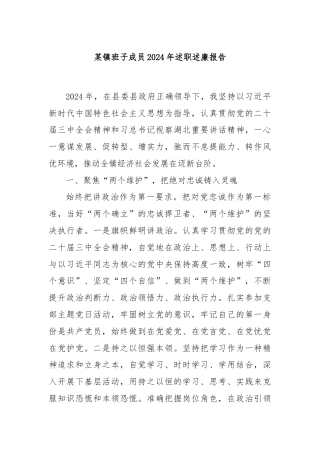 某镇班子成员2024年述职述廉报告