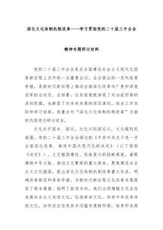 深化文化体制机制改革——学习贯彻党的二十届三中全会精神专题研讨材料