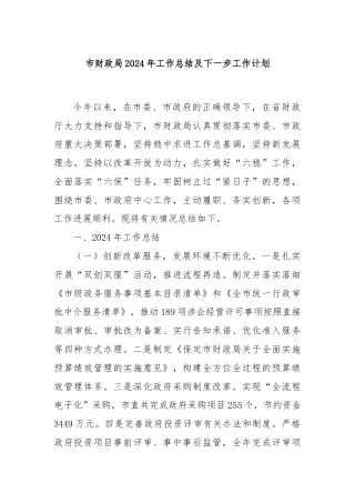 市财政局2024年工作总结及下一步工作计划