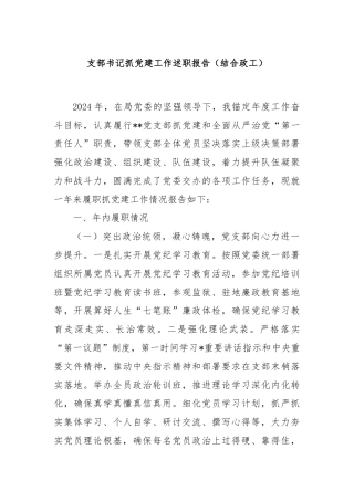 支部书记抓党建工作述职报告（结合政工）