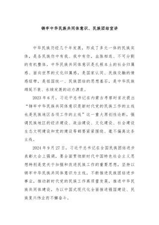 铸牢中华民族共同体意识、民族团结宣讲