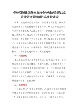 党建引领建强堡垒标杆创建赋能发展以高质量党建引领项目高质量建设