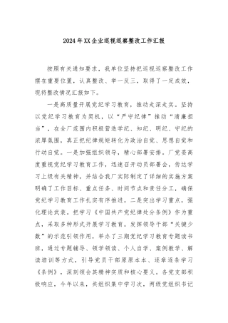 2024年XX企业巡视巡察整改工作汇报