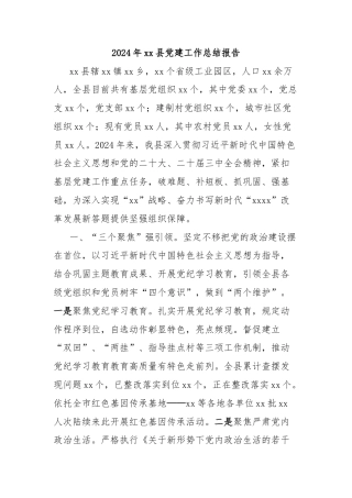 2024年xx县党建工作总结报告