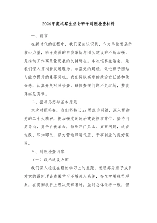 2024年度巡察生活会班子对照检查材料
