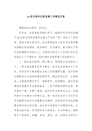 xx党支部书记抓党建工作情况汇报