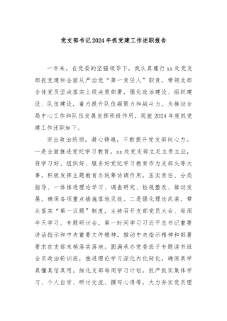 党支部书记2024年抓党建工作述职报告