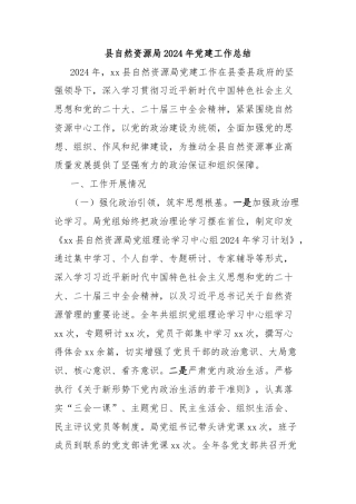 县自然资源局2024年党建工作总结