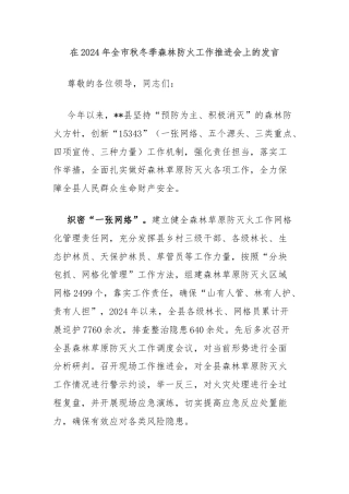 在2024年全市秋冬季森林防火工作推进会上的发言
