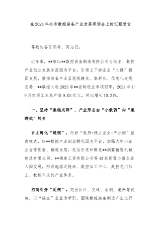 在2024年全市数控装备产业发展现场会上的汇报发言