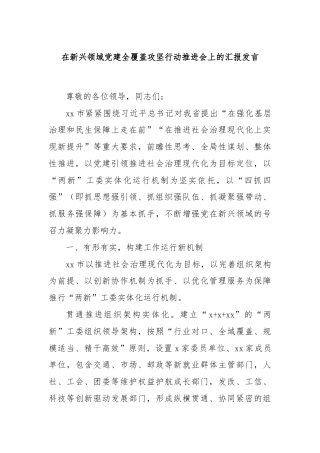 在新兴领域党建全覆盖攻坚行动推进会上的汇报发言