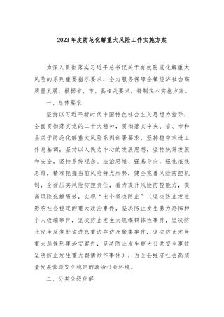 2023年度防范化解重大风险工作实施方案