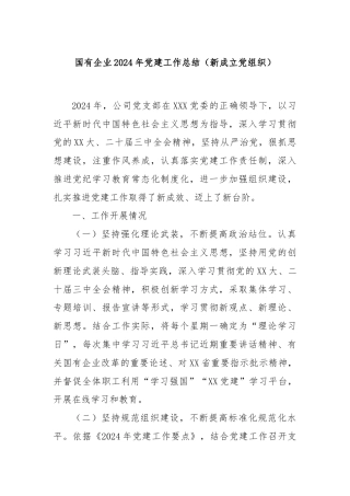 国有企业2024年党建工作总结（新成立党组织）