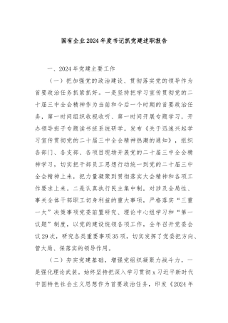 国有企业2024年度书记抓党建述职报告